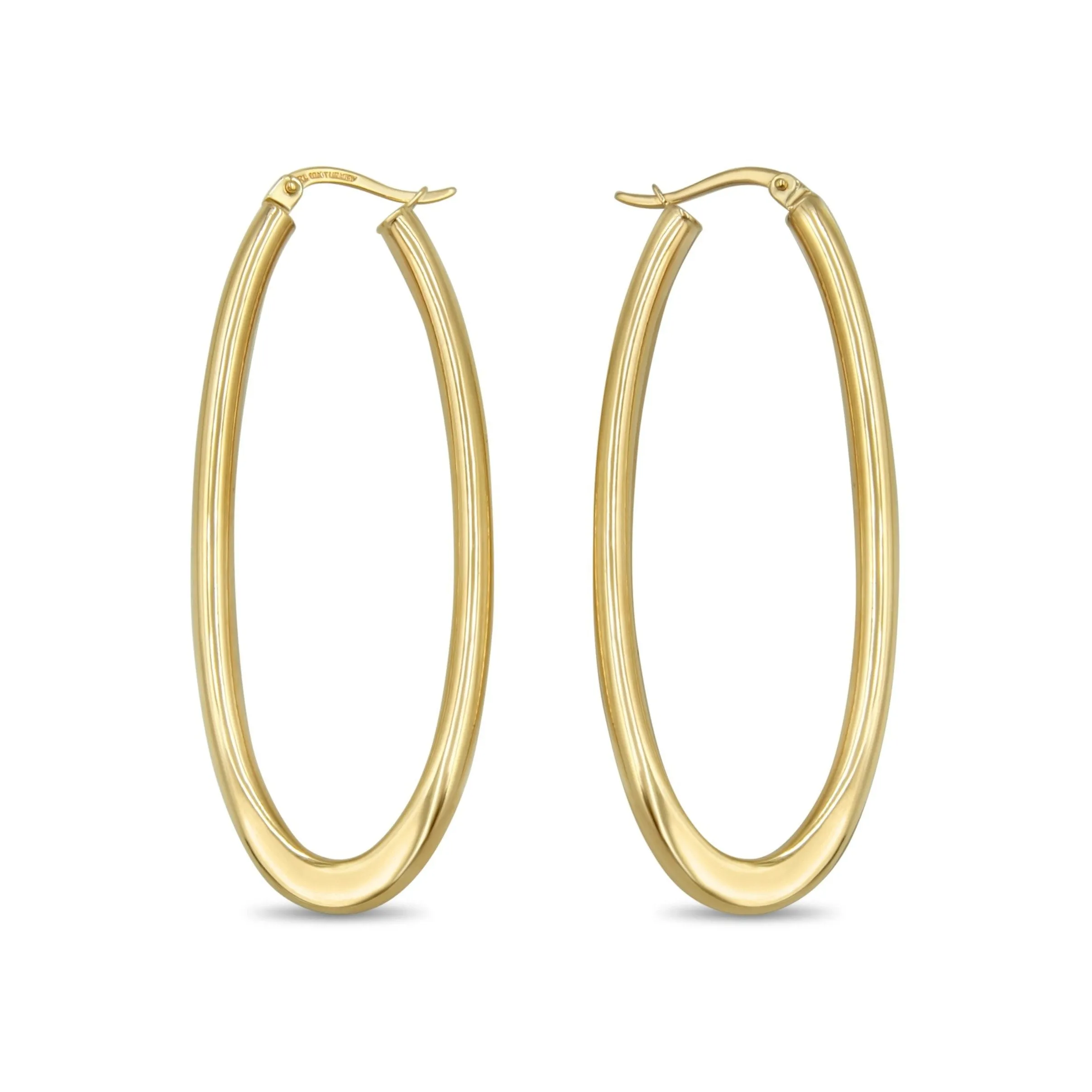 10K round polished vertical hoop earrings