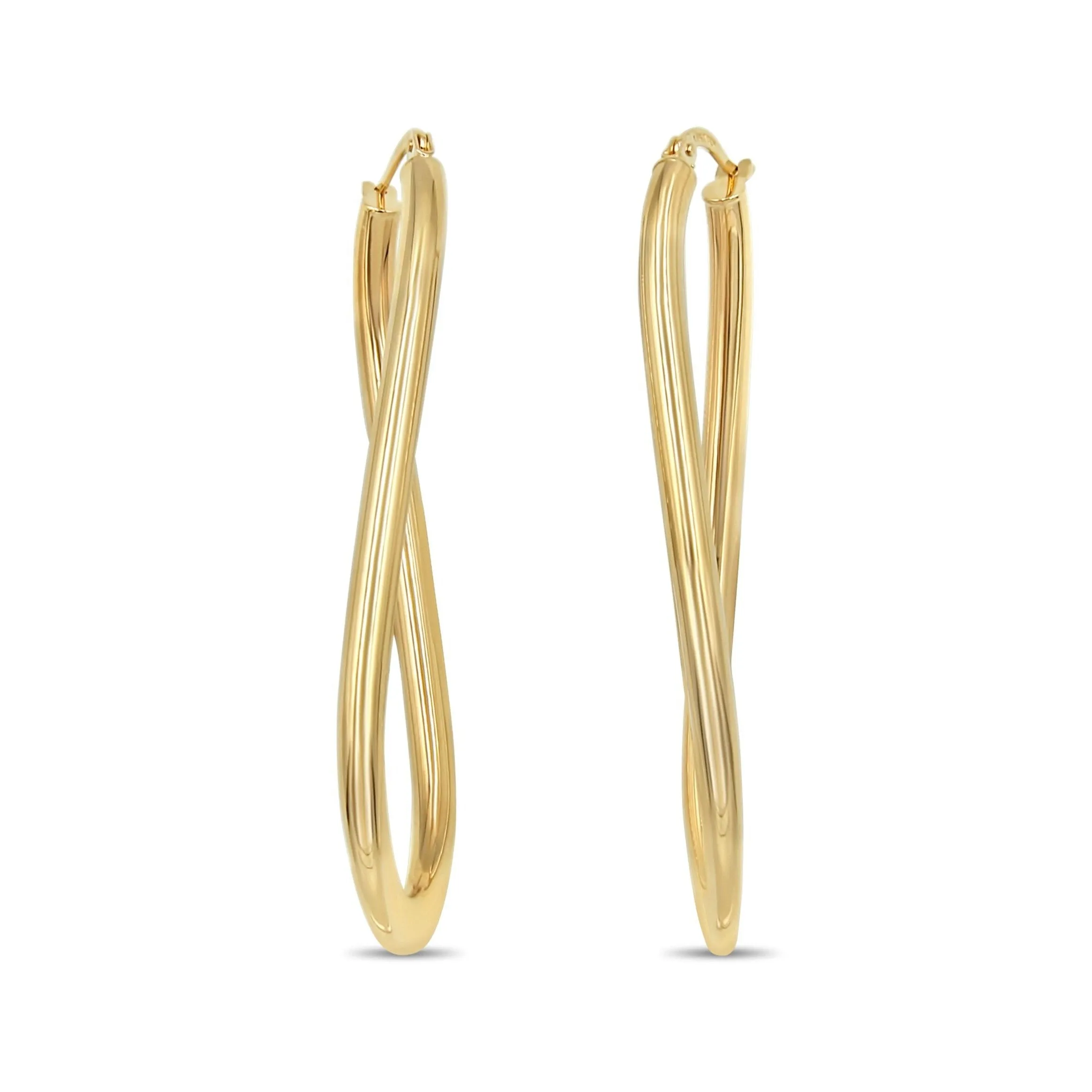 10K round polished vertical hoop earrings