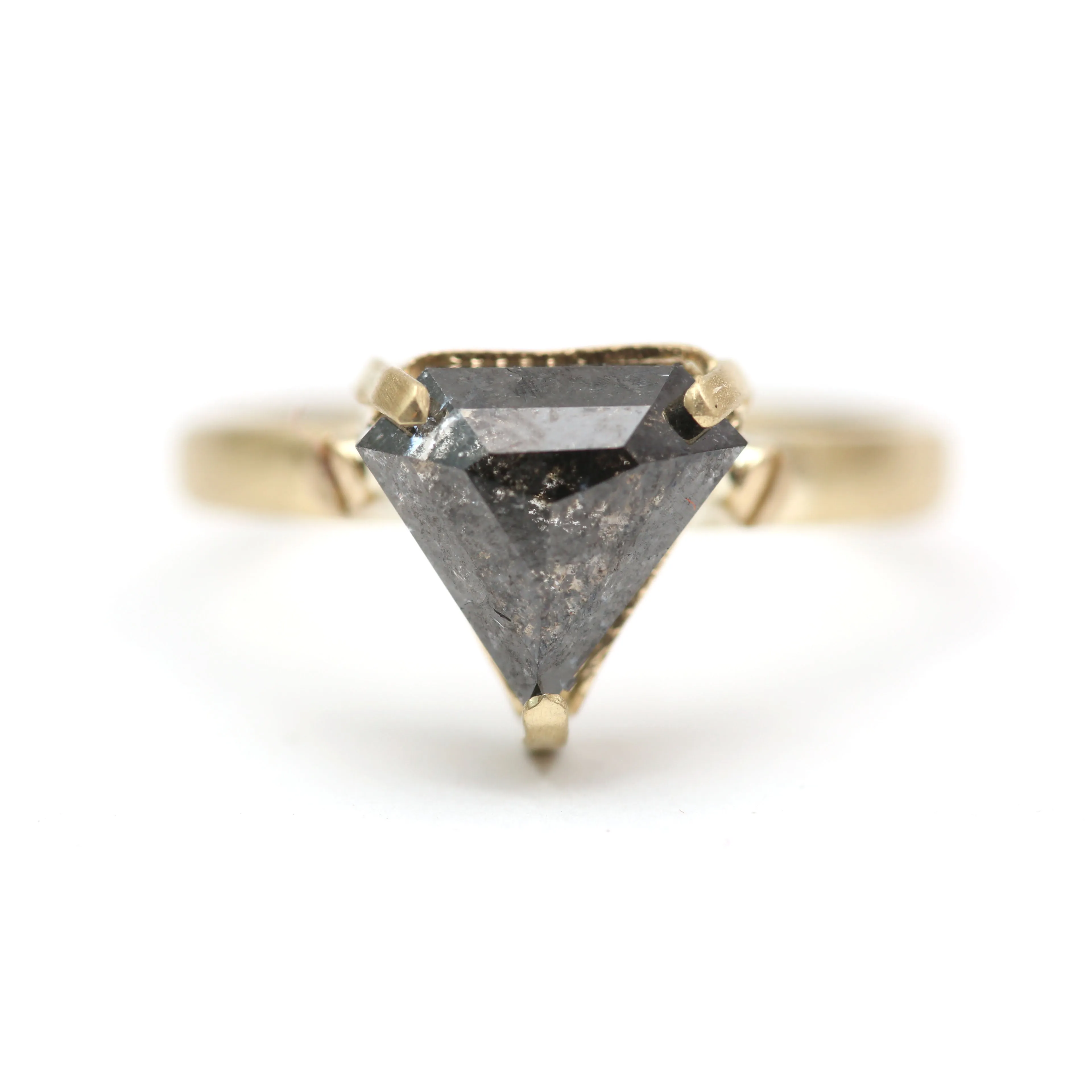 14k Black Diamond Shield Ring