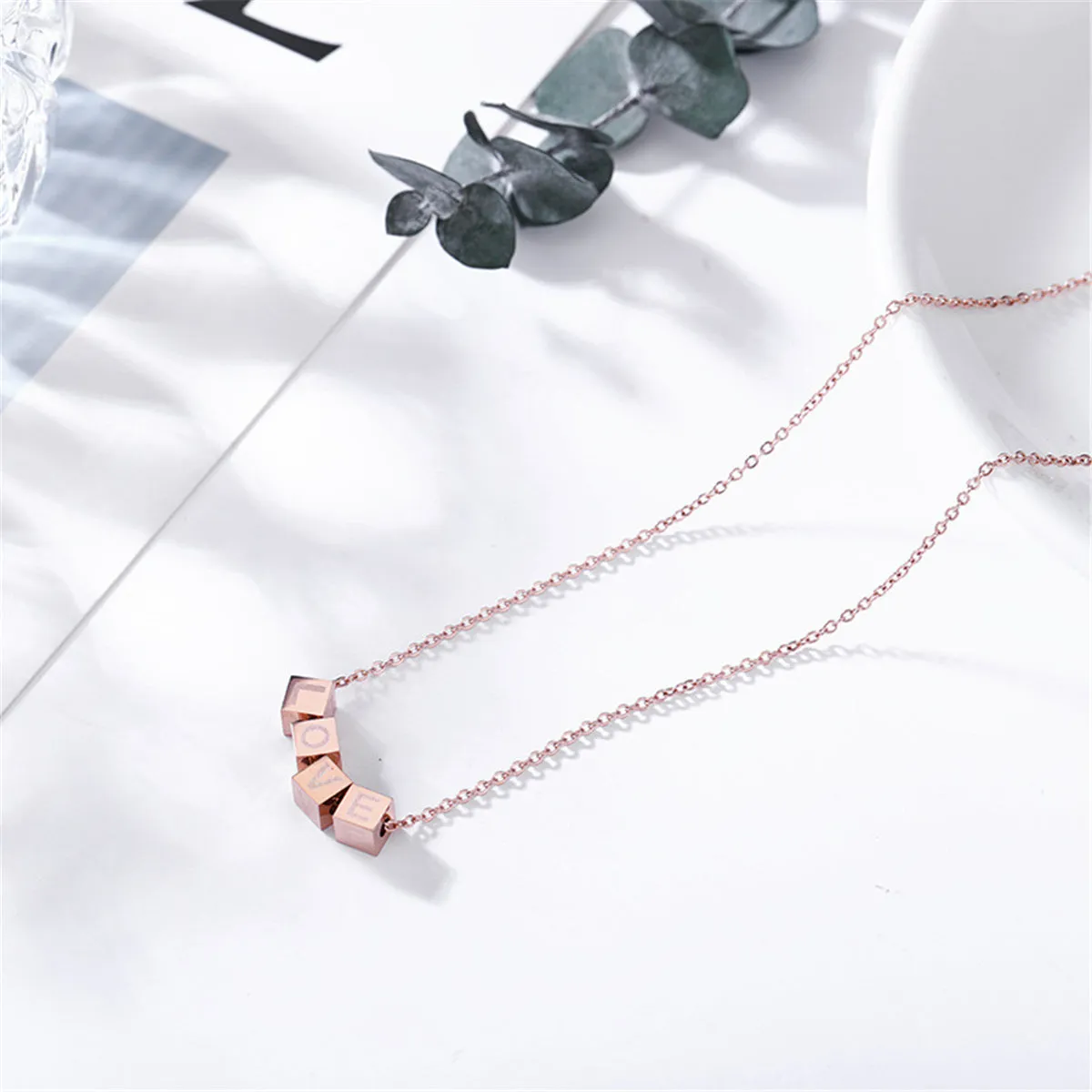 18K Rose Gold-Plated Linked-Cube Pendant Necklace