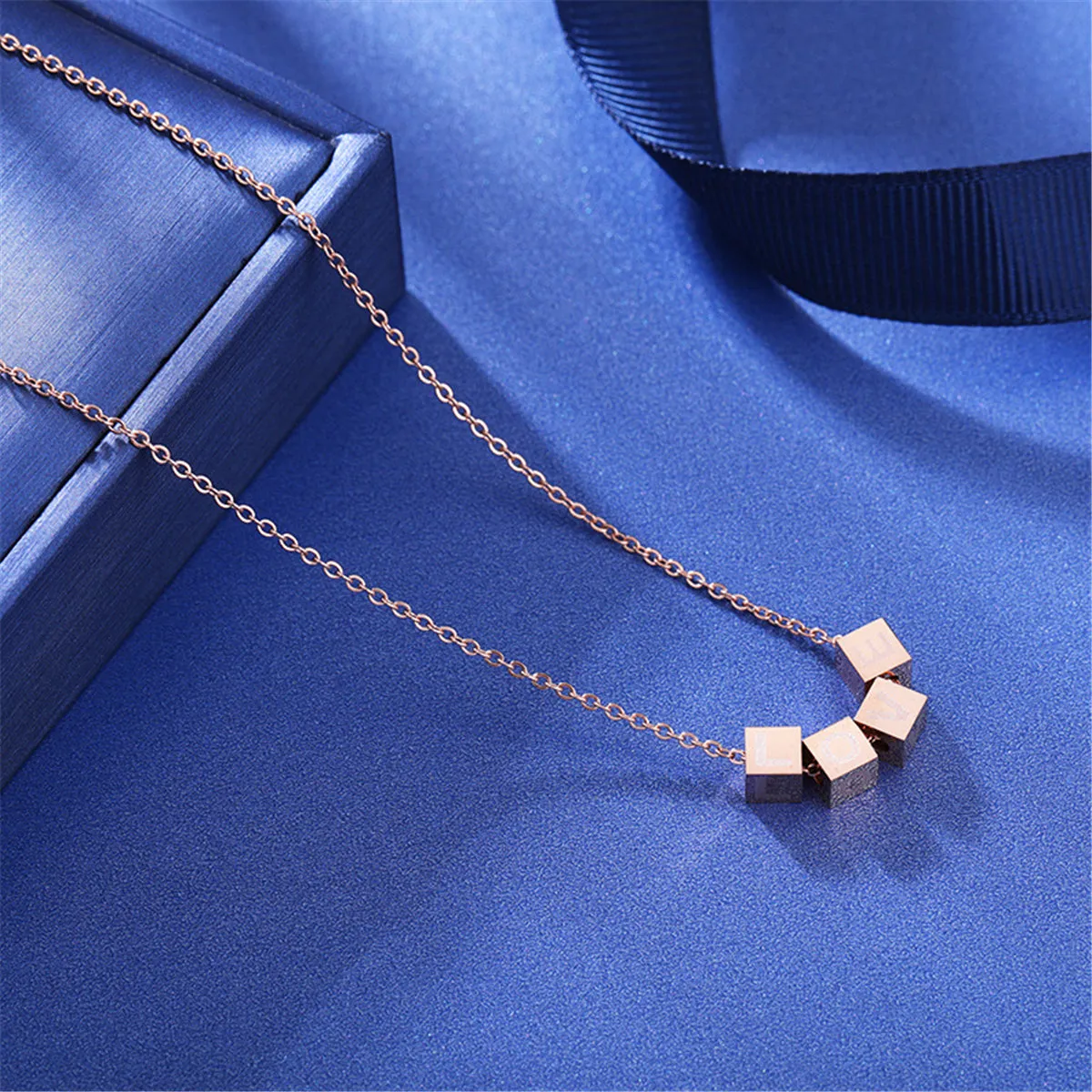 18K Rose Gold-Plated Linked-Cube Pendant Necklace