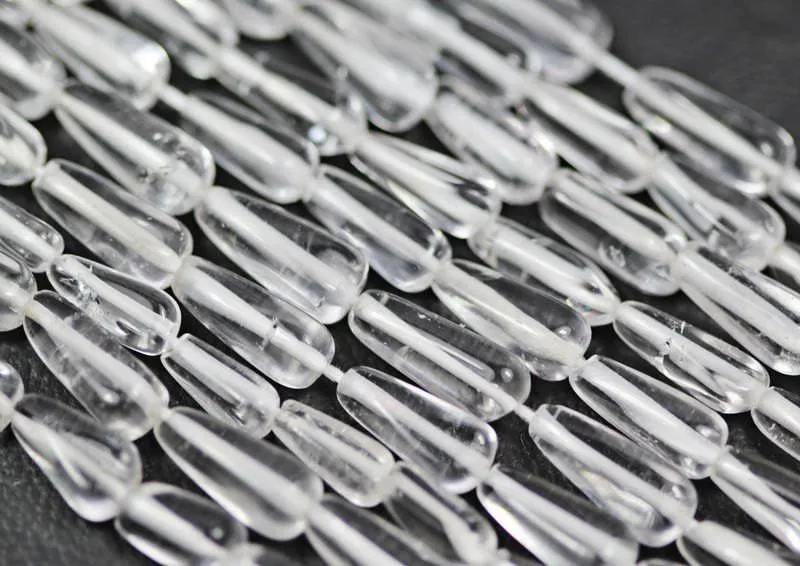 2 Strand White Quartz Smooth Briolette Tear Drop Beads 10mm 13mm 13"
