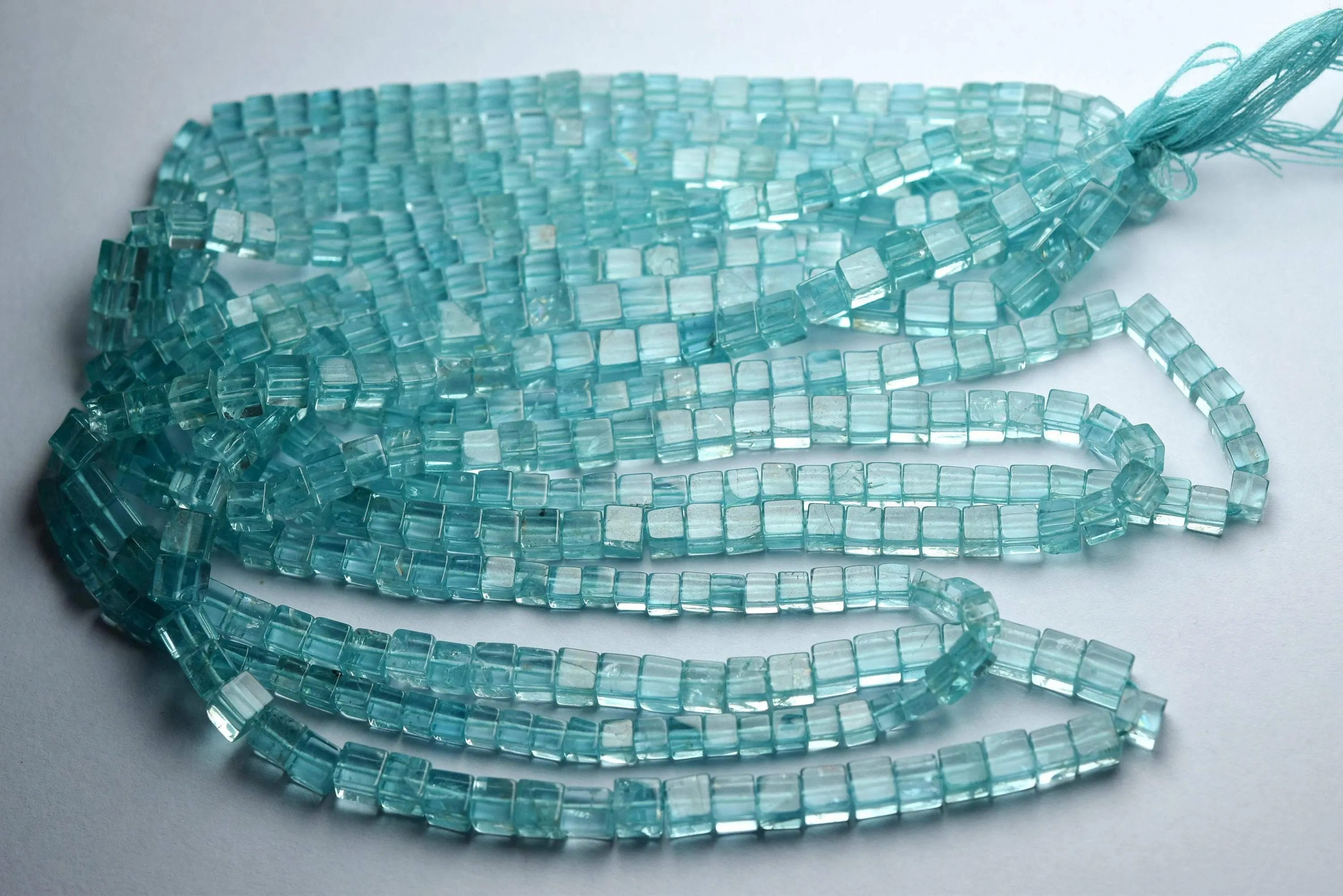 22 Inch Strand, Natural Sky Blue Apatite Smooth Cubes Box Beads, 3.5-4mm Size