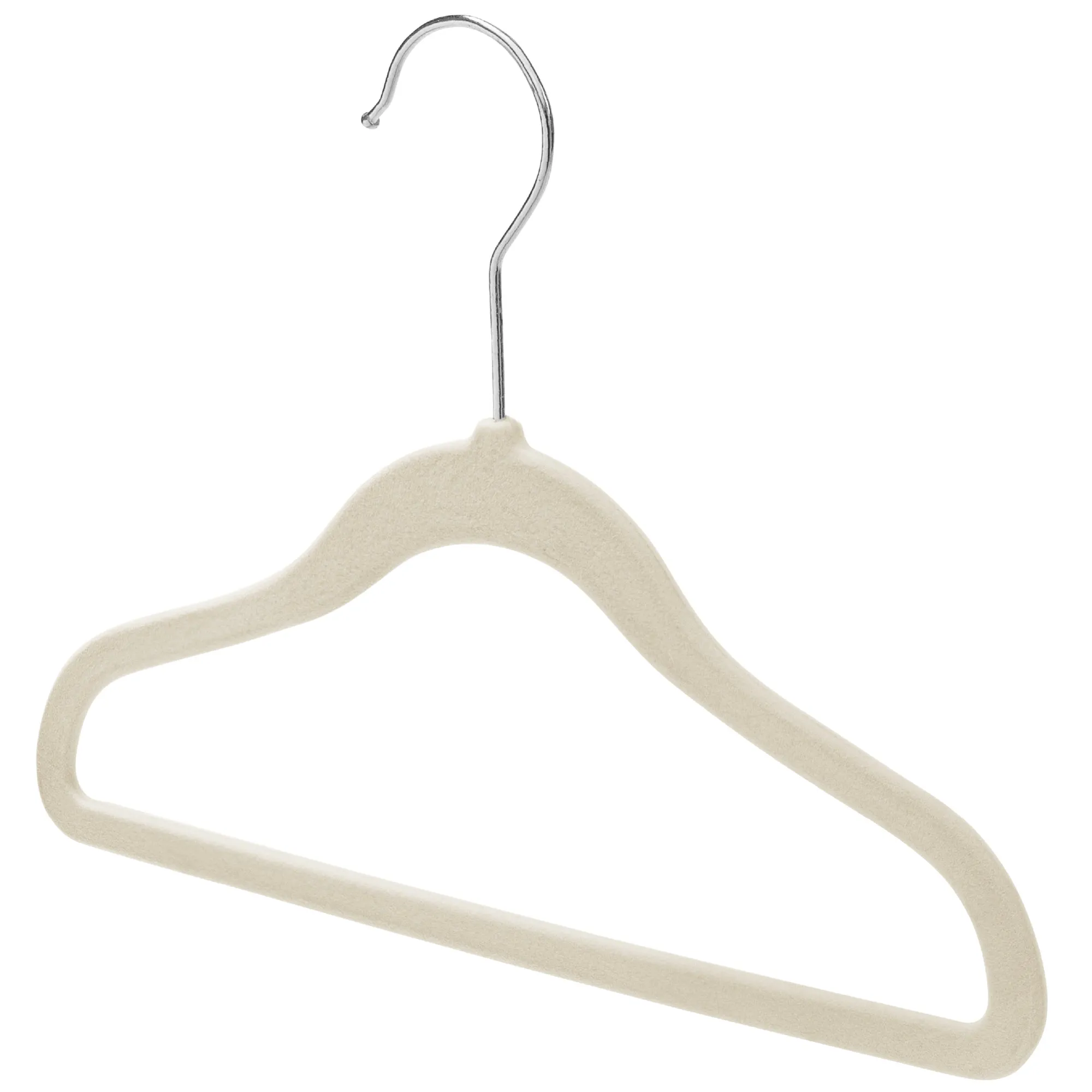 25cm Baby Size Slim-Line Ivory Velvet Coat Hanger with Chrome Hook Sold in 20/50/100