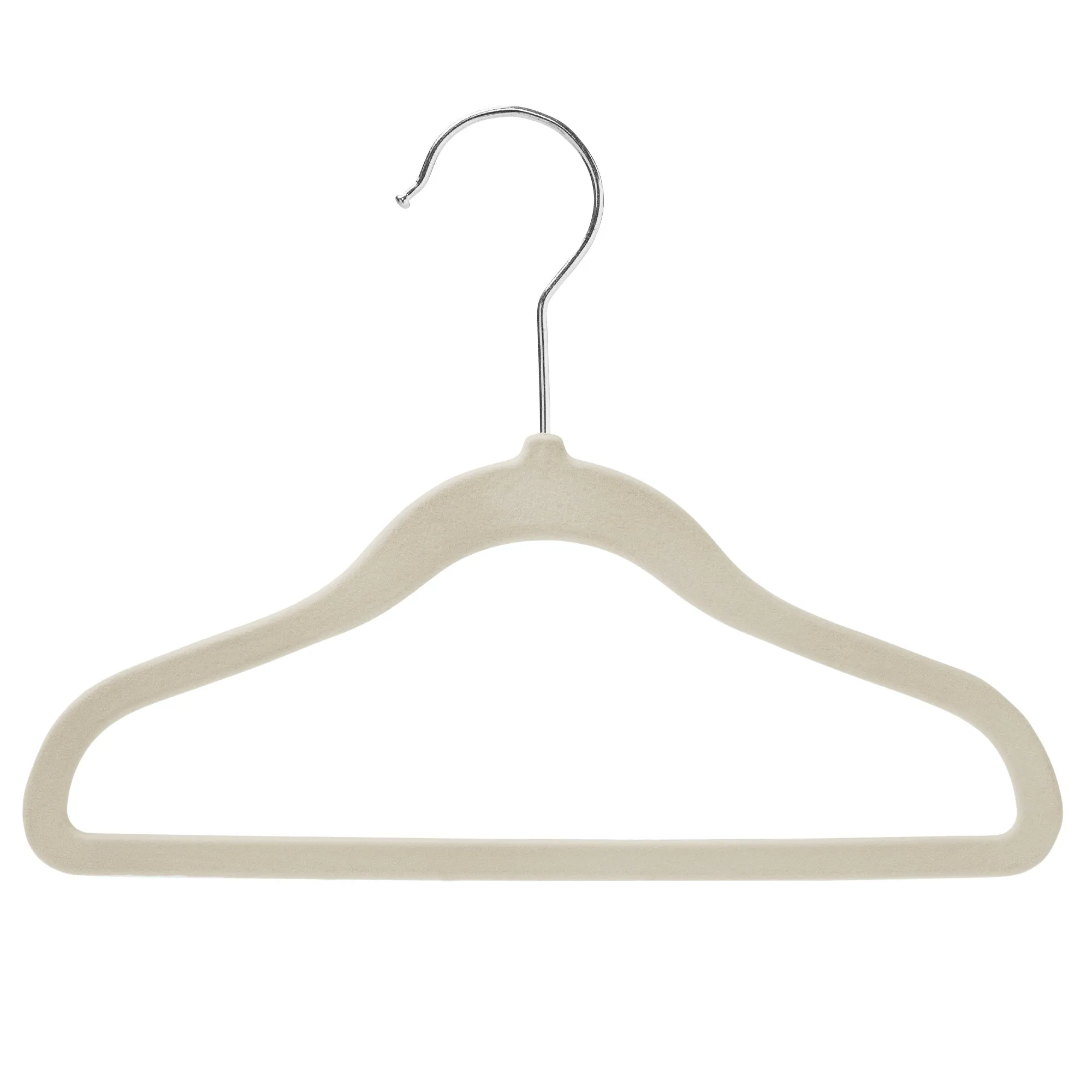 25cm Baby Size Slim-Line Ivory Velvet Coat Hanger with Chrome Hook Sold in 20/50/100