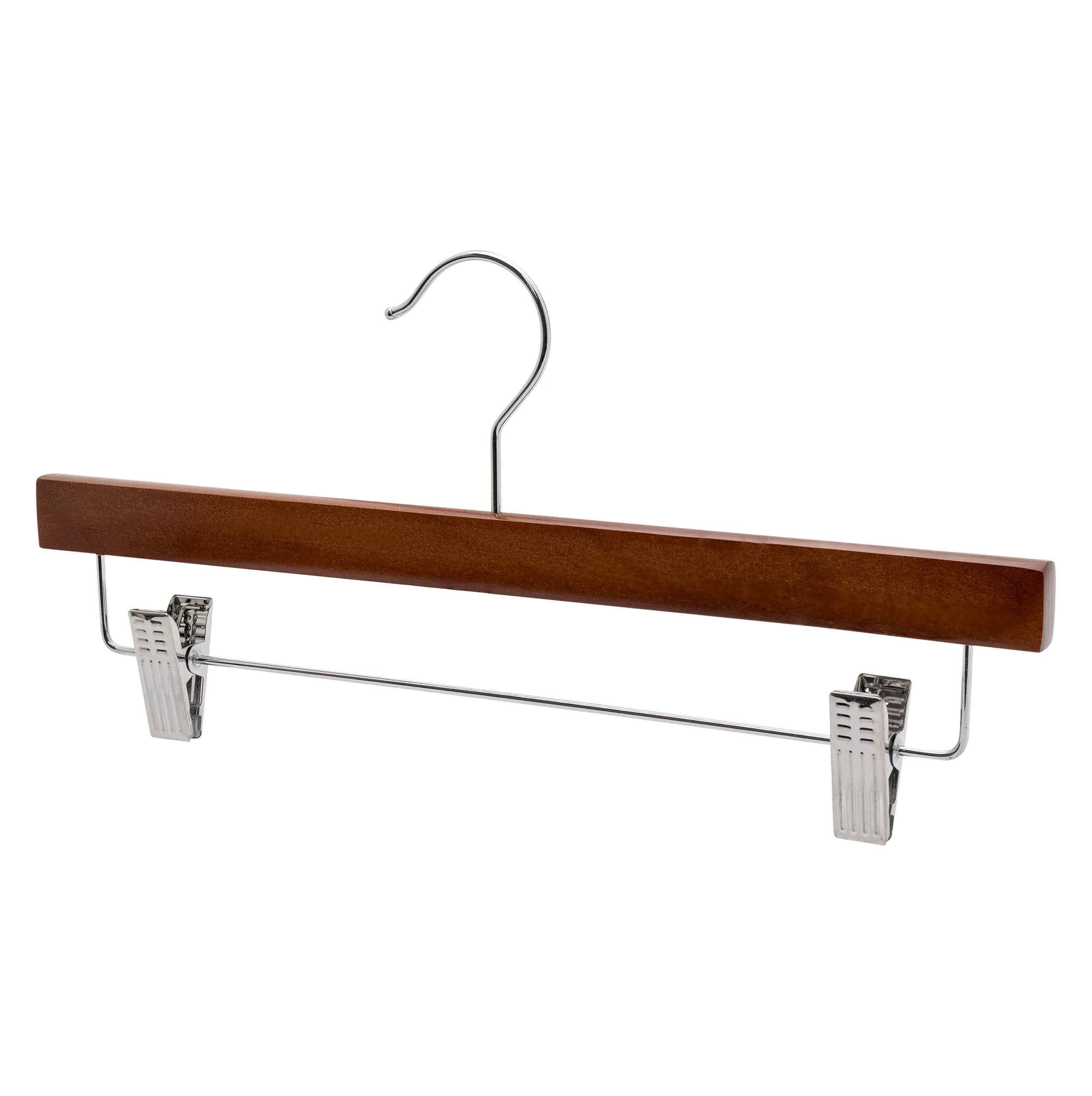 35.5cm Walnut Wooden Pant Hanger With Clips Sold in Bundle of 20/50/100
