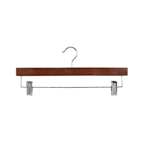 35.5cm Walnut Wooden Pant Hanger With Clips Sold in Bundle of 20/50/100