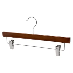 35.5cm Walnut Wooden Pant Hanger With Clips Sold in Bundle of 20/50/100