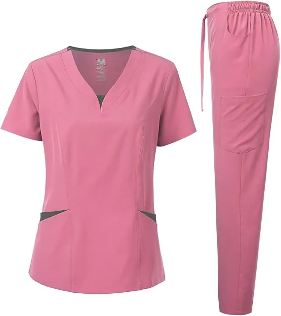 4-Way Stretch Split V-Neck Scrub Sets [FS2204]