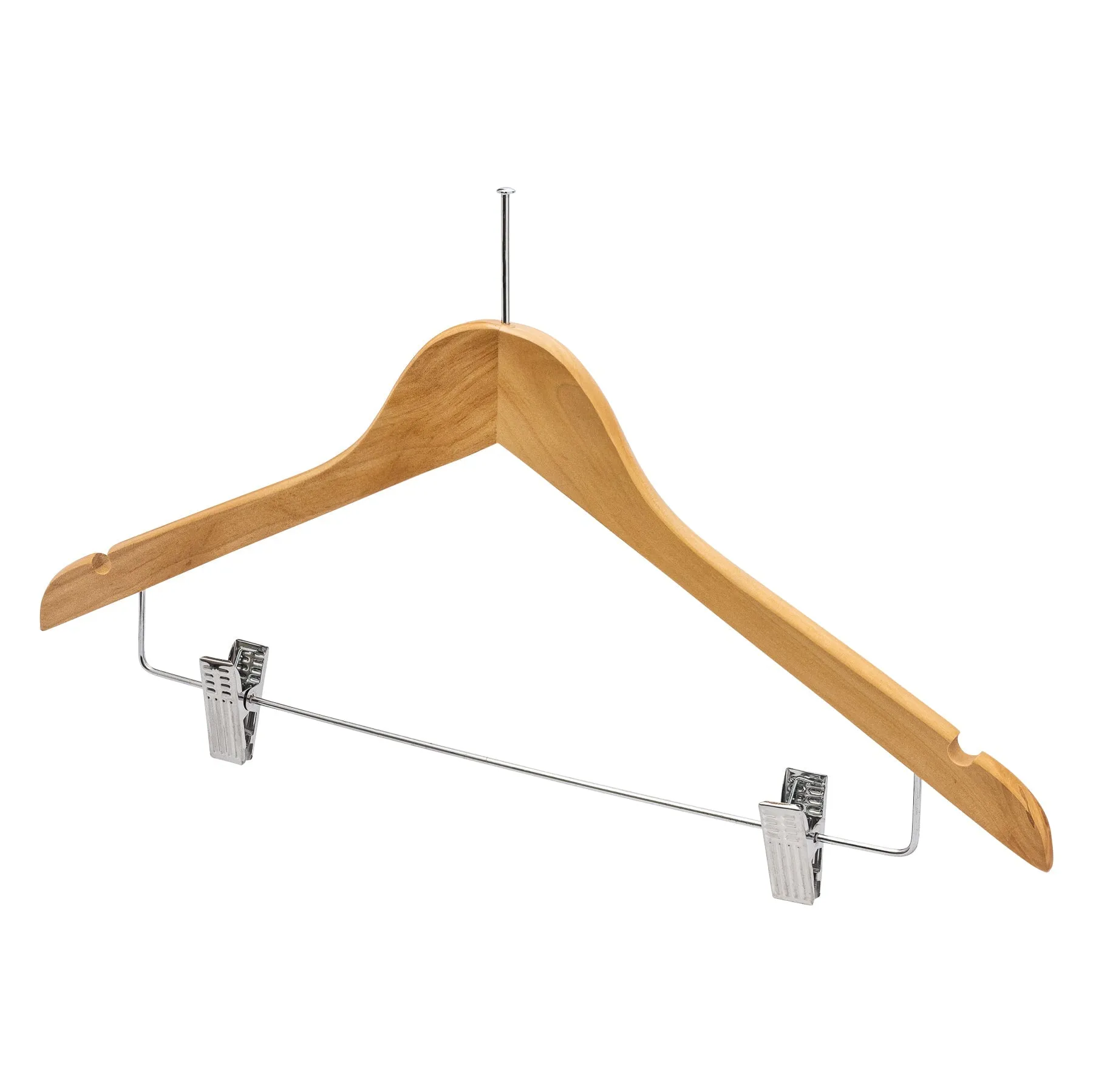 43cm Natural Wooden Anti-Theft Coat Hanger With Clips (WITHOUT HOOK) 12mm thick Sold in Bundle of 25/50/100