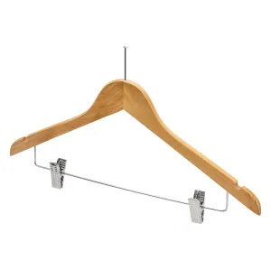 43cm Natural Wooden Anti-Theft Coat Hanger With Clips (WITHOUT HOOK) 12mm thick Sold in Bundle of 25/50/100