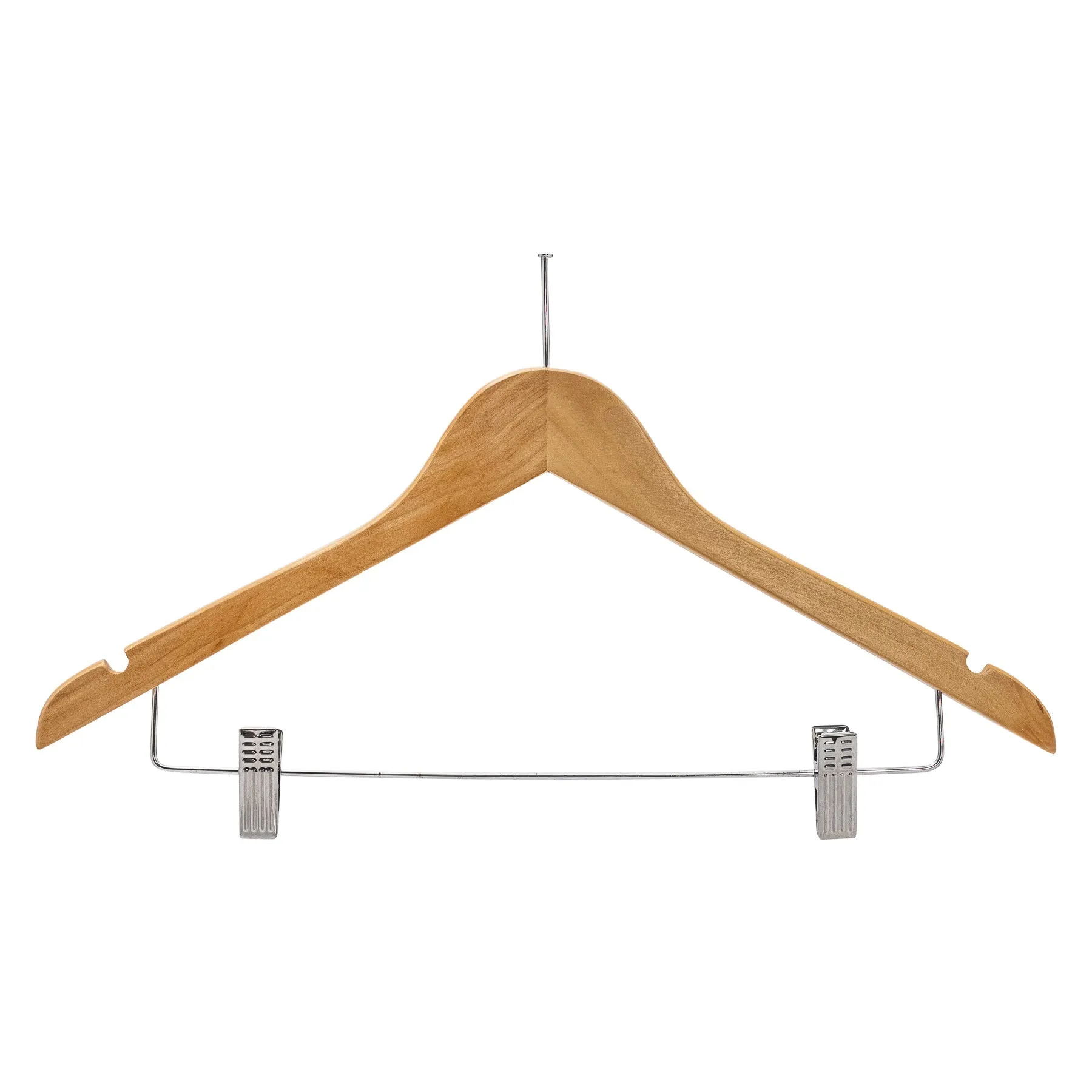 43cm Natural Wooden Anti-Theft Coat Hanger With Clips (WITHOUT HOOK) 12mm thick Sold in Bundle of 25/50/100