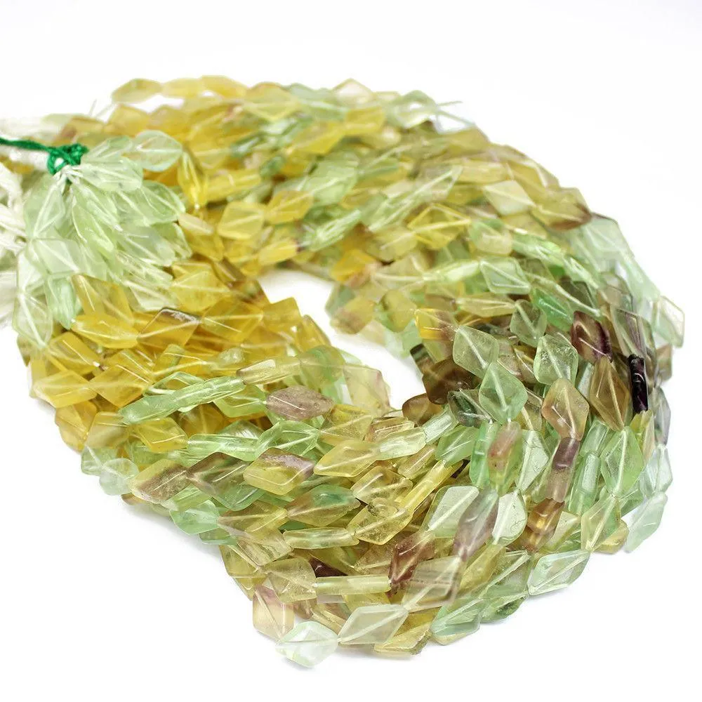 5 Strands, Natural Fluorite Smooth Diamond Loose Gemstone Beads 9mm 11mm 14"
