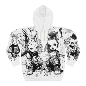 Alien Hybrid Punk Kids Unisex Pullover Hoodie, Alternative Streetwear, Edgy Graphic Hoodie, Gift for Teens, Casual Comfort Apparel