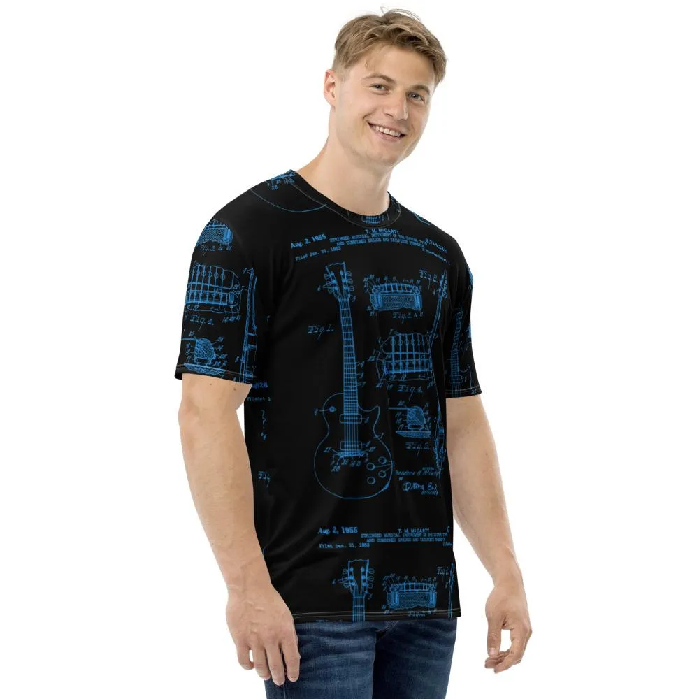 All-Over-Print  LP Guitar Patent T-Shirt Black/Blue by AxeDr.