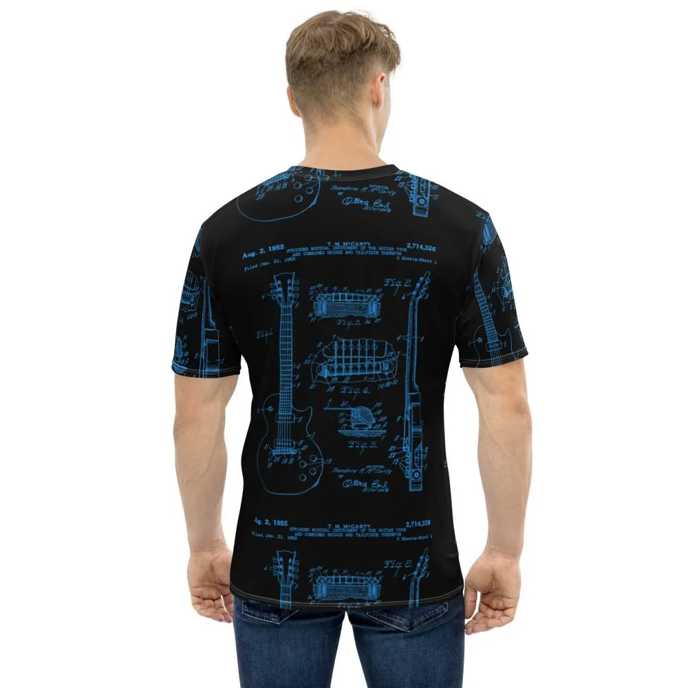 All-Over-Print  LP Guitar Patent T-Shirt Black/Blue by AxeDr.