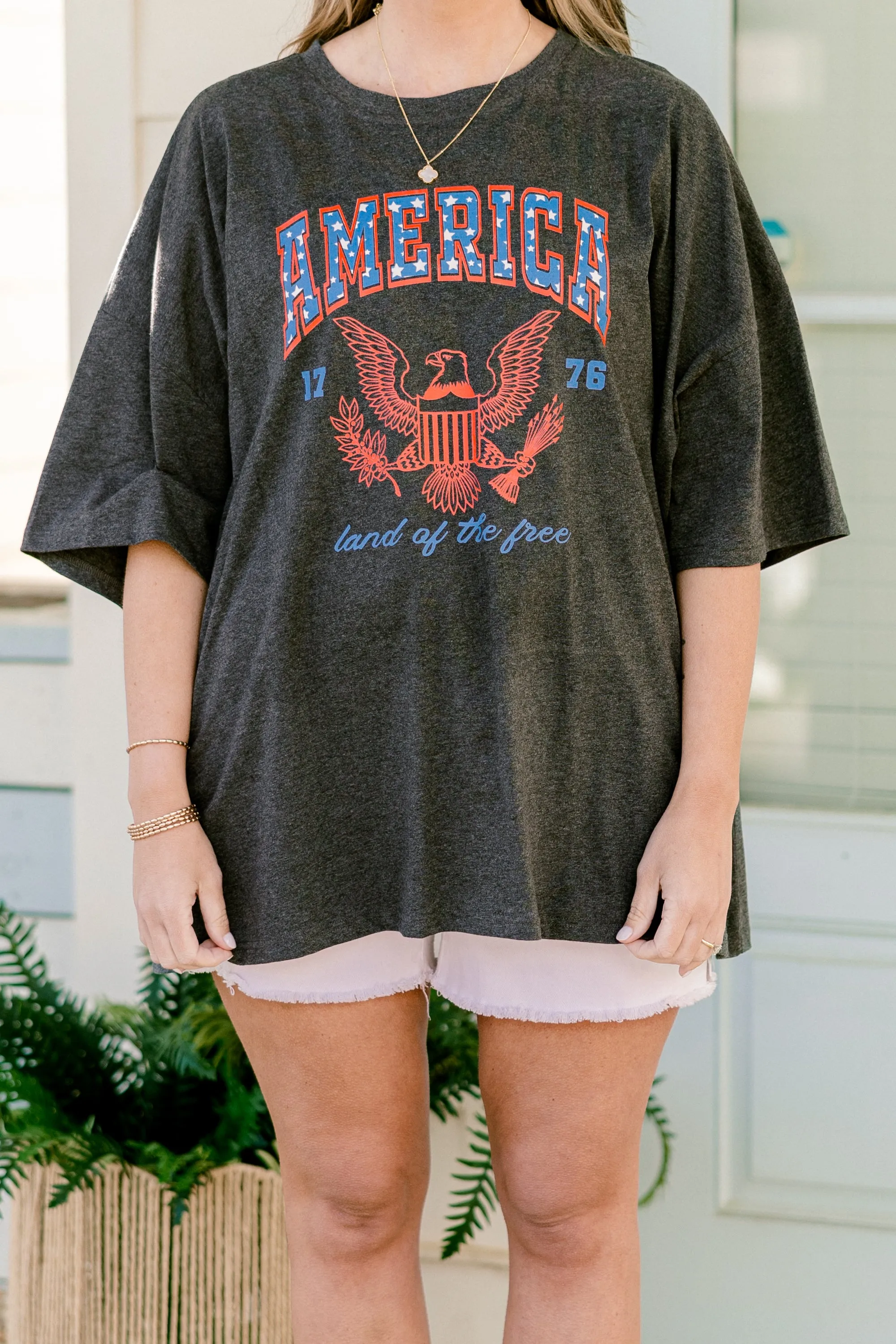 America the Free Boyfriend Tee, Charcoal