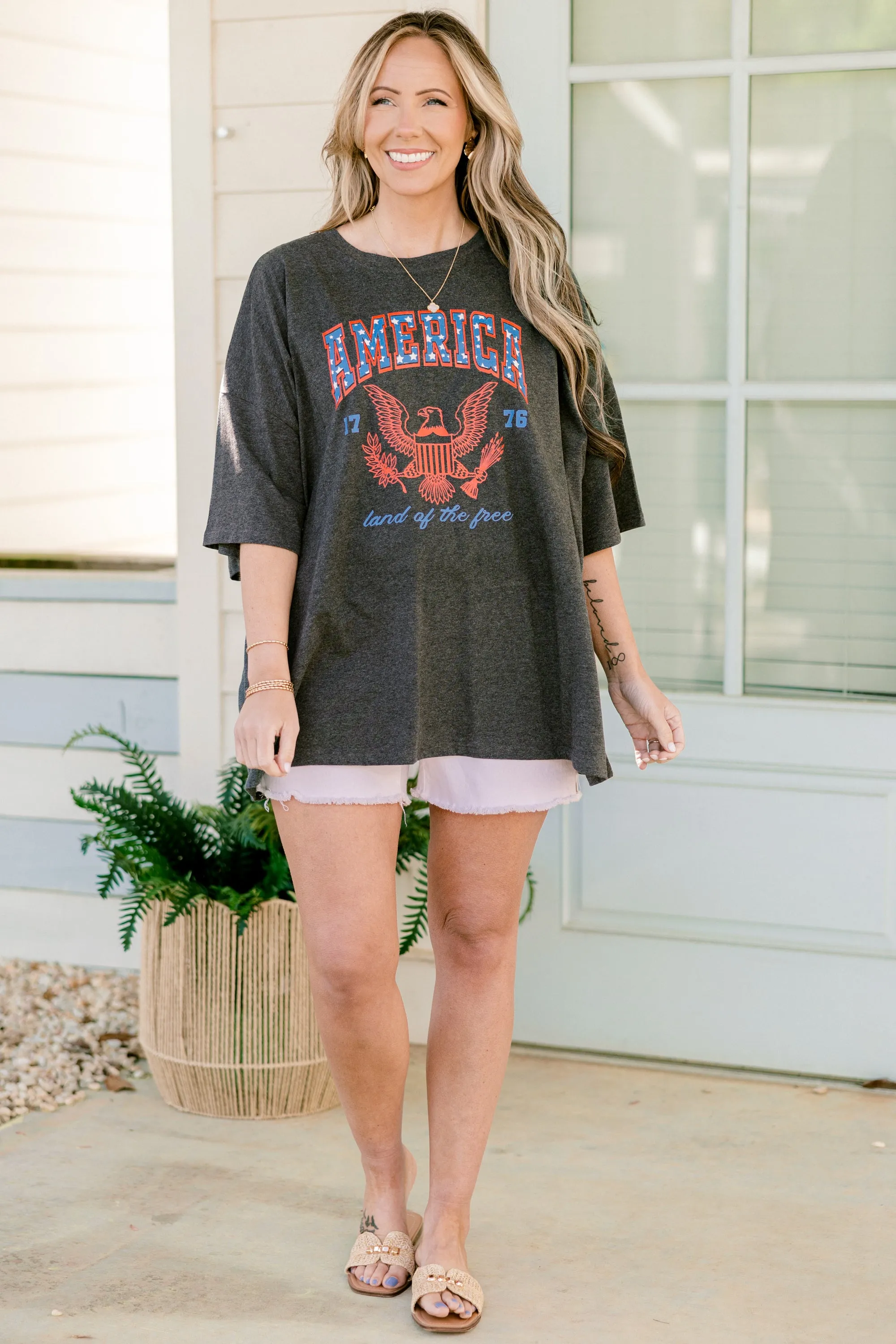 America the Free Boyfriend Tee, Charcoal