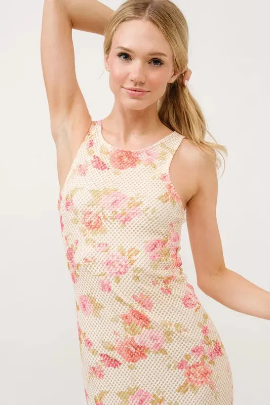And The Why Floral Fishnet Bodycon Midi Dress
