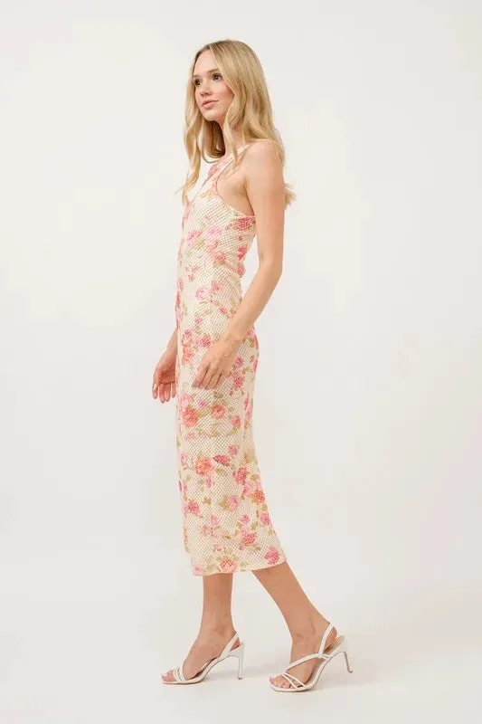 And The Why Floral Fishnet Bodycon Midi Dress