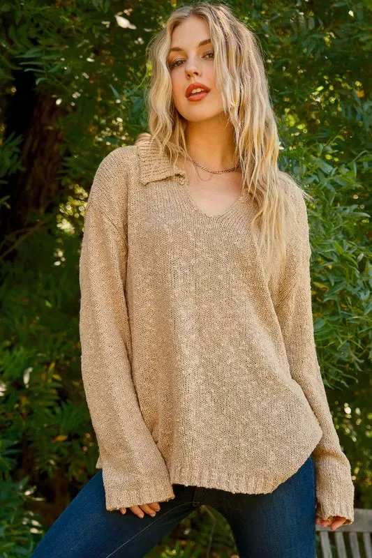 And The Why Textured Basic Collar Neck Sweater Pullover