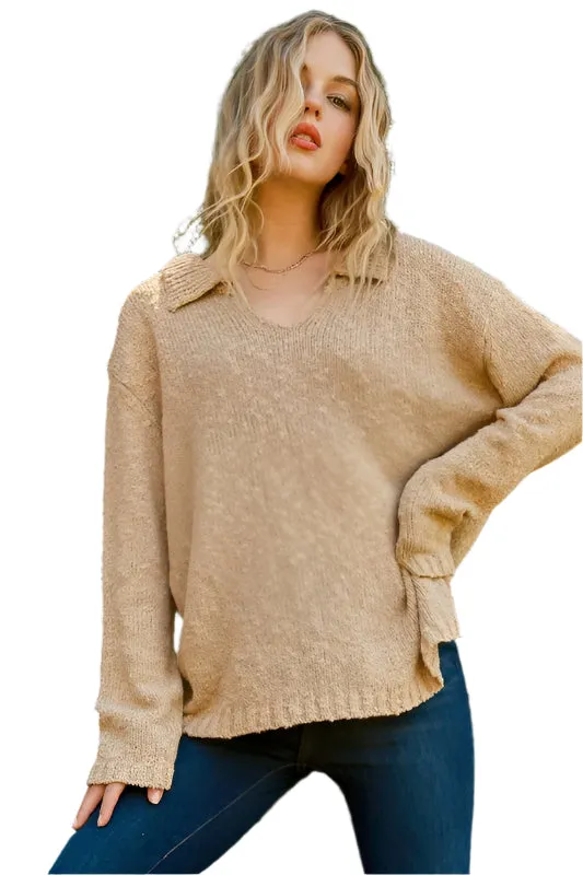 And The Why Textured Basic Collar Neck Sweater Pullover