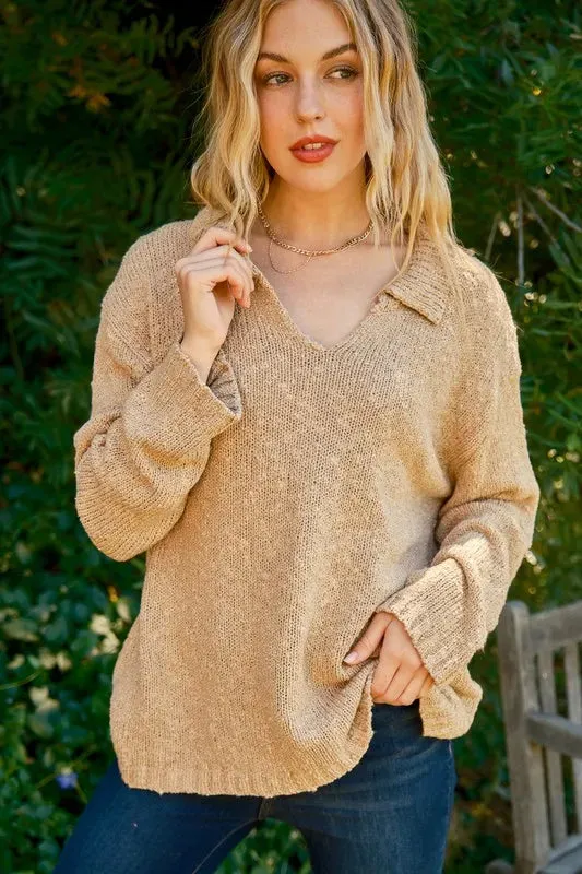 And The Why Textured Basic Collar Neck Sweater Pullover
