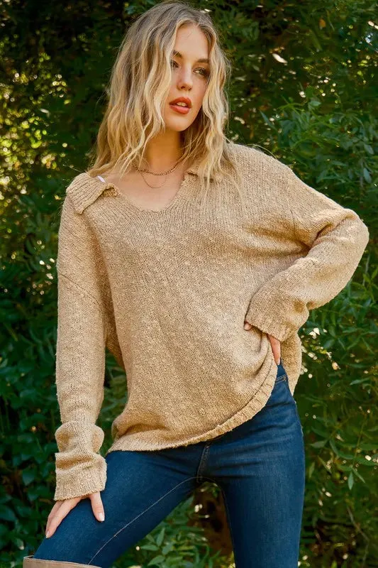 And The Why Textured Basic Collar Neck Sweater Pullover