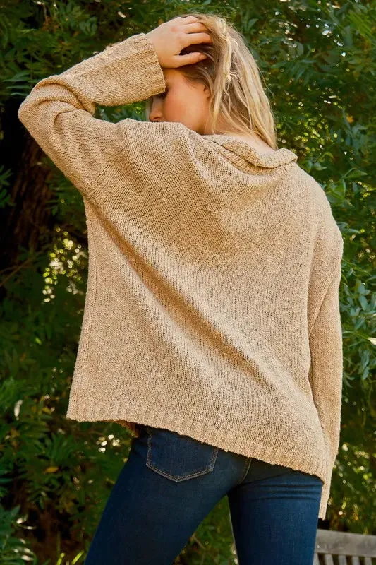 And The Why Textured Basic Collar Neck Sweater Pullover
