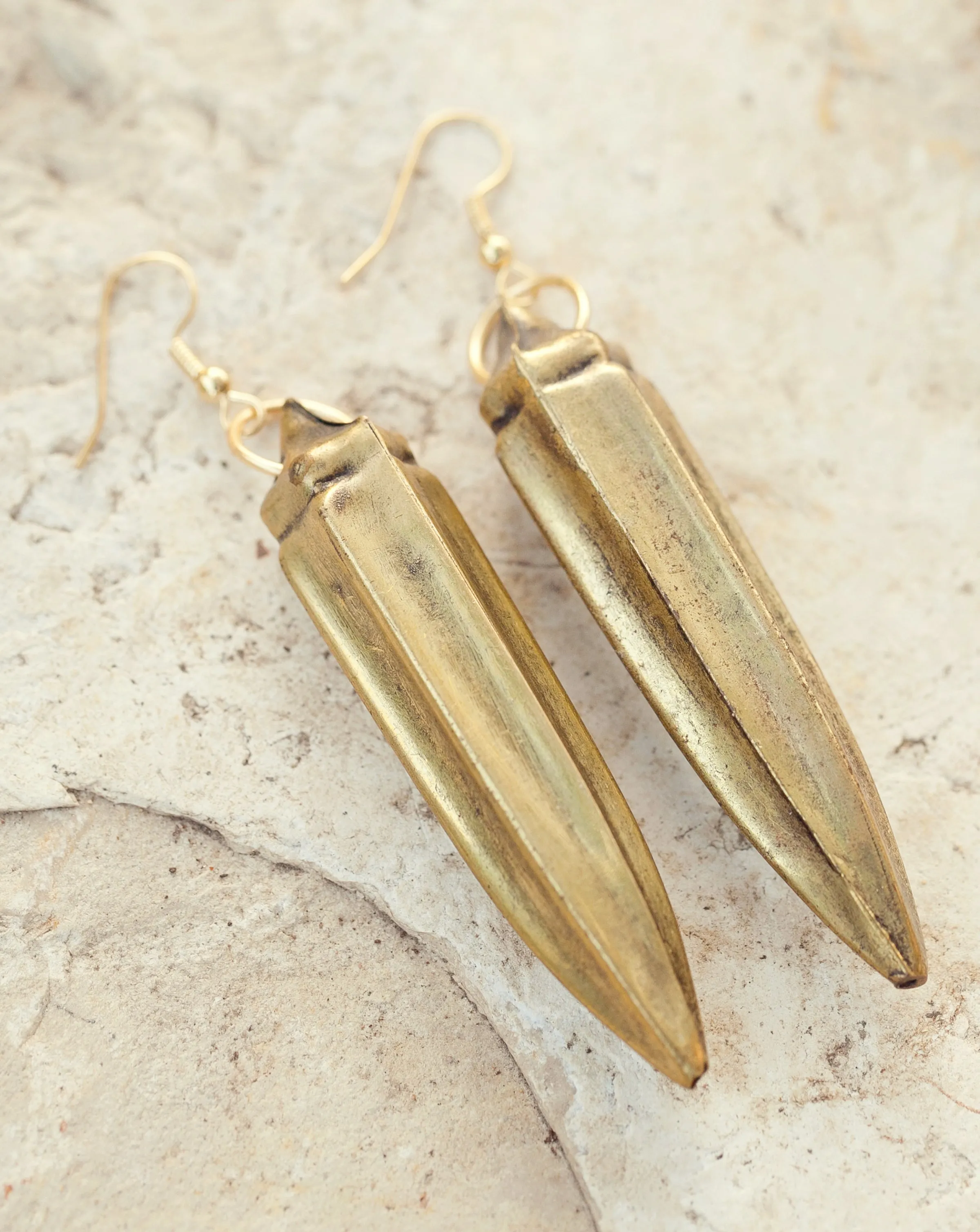 Antique brass okra earrings