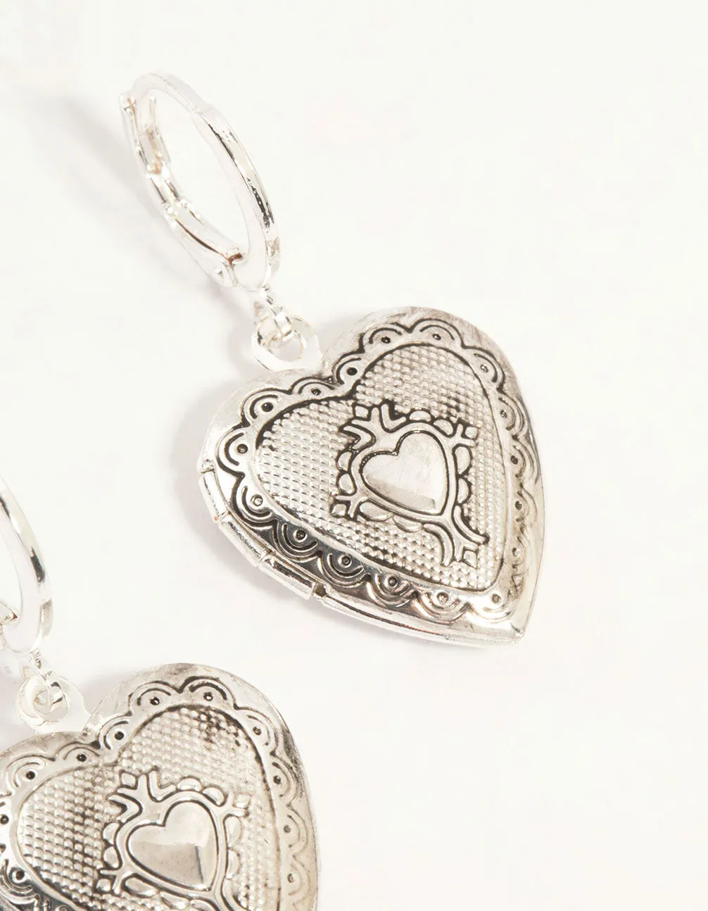 Antique Silver Heart Locket Drop Earrings
