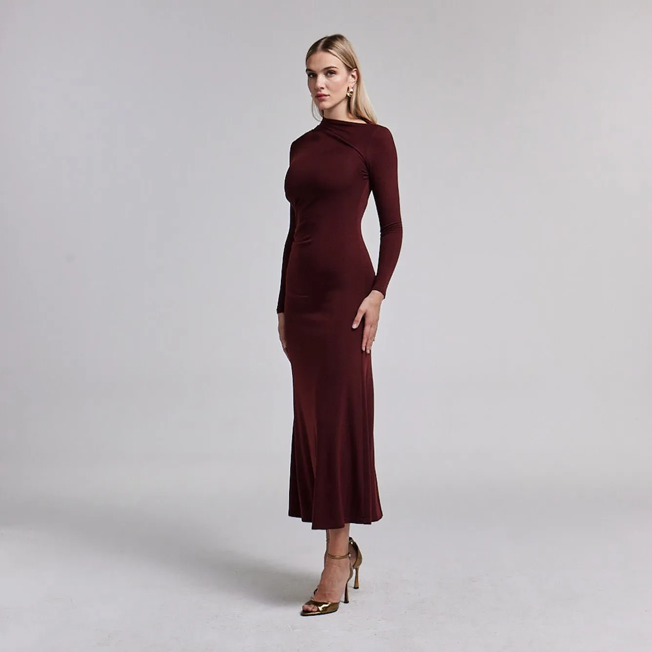 Asymmetric Neck Bodycon Maxi Dress