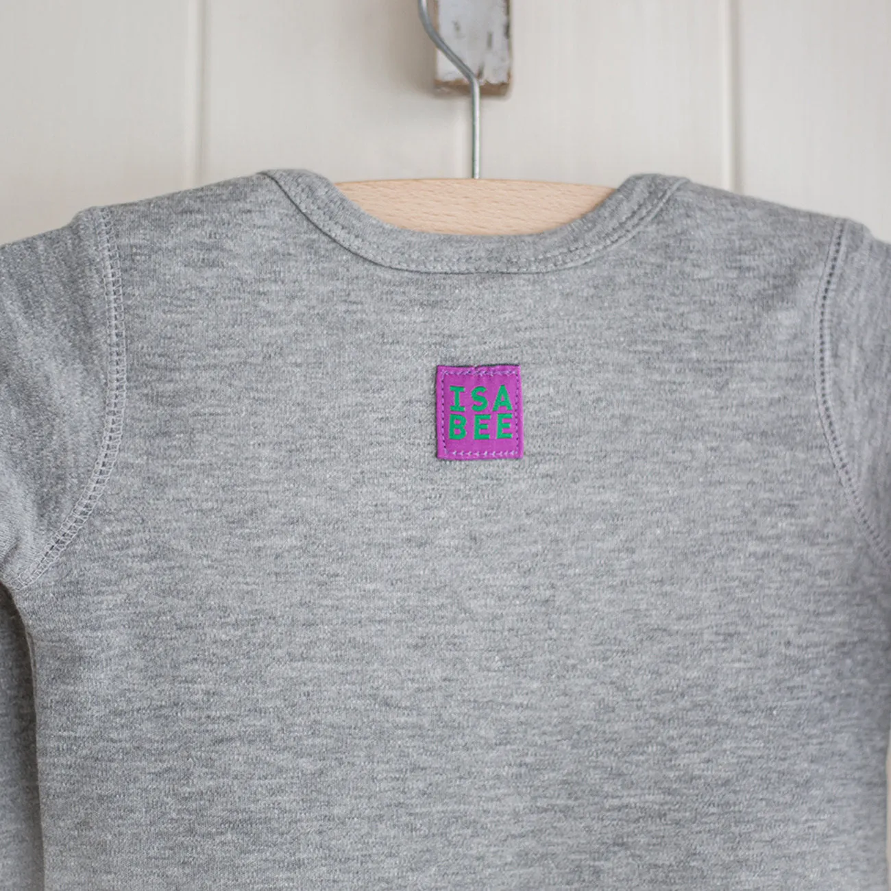 Baby Rabbit Applique Sleepsuit - bright pink on grey melange