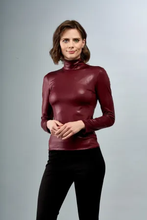 BCT7631A Foiled Mock Neck Long Sleeve Top