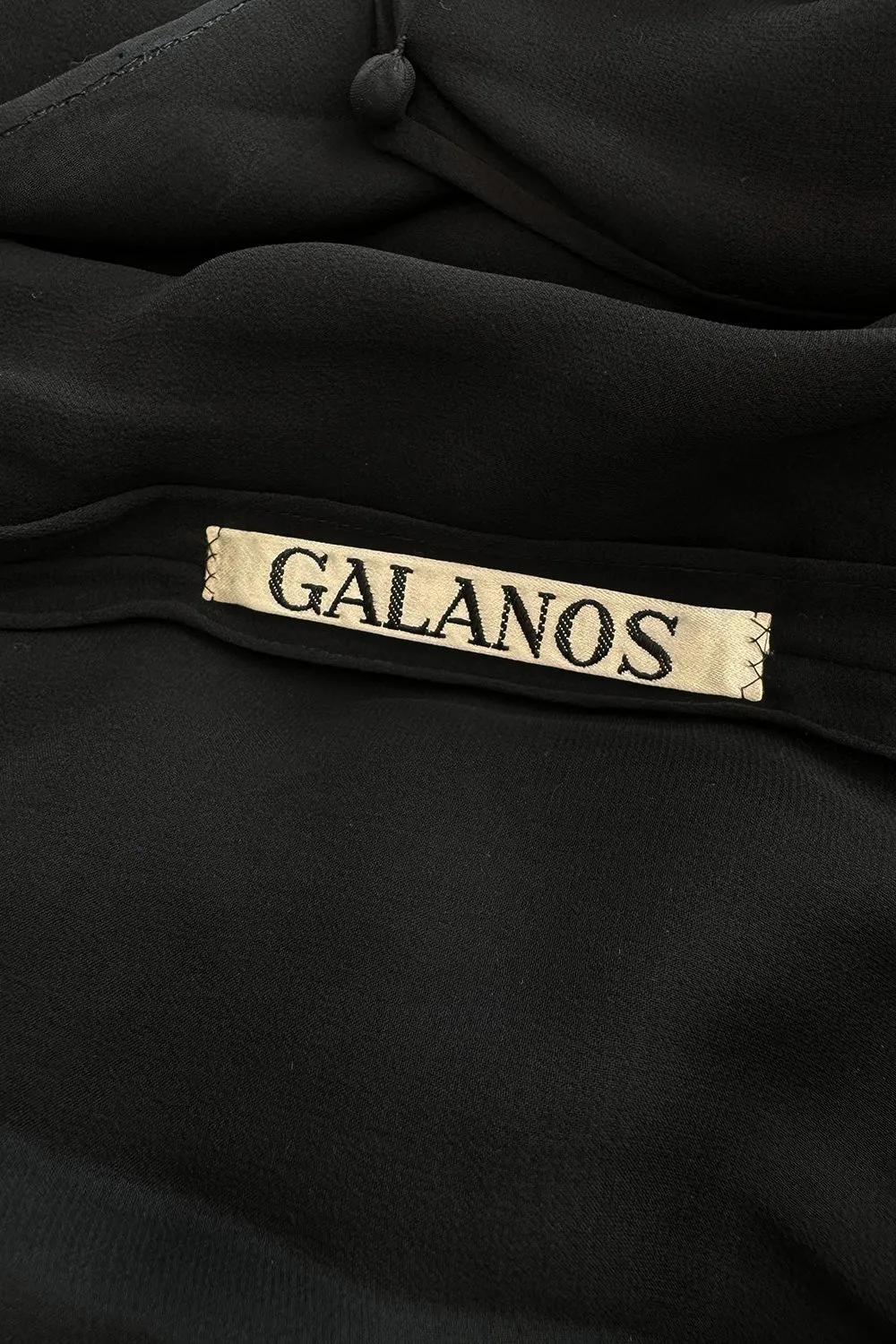Beautiful 1970s James Galanos Couture Black Silk Chiffon Bias Cut Dress w Removeable Ruffled Collar