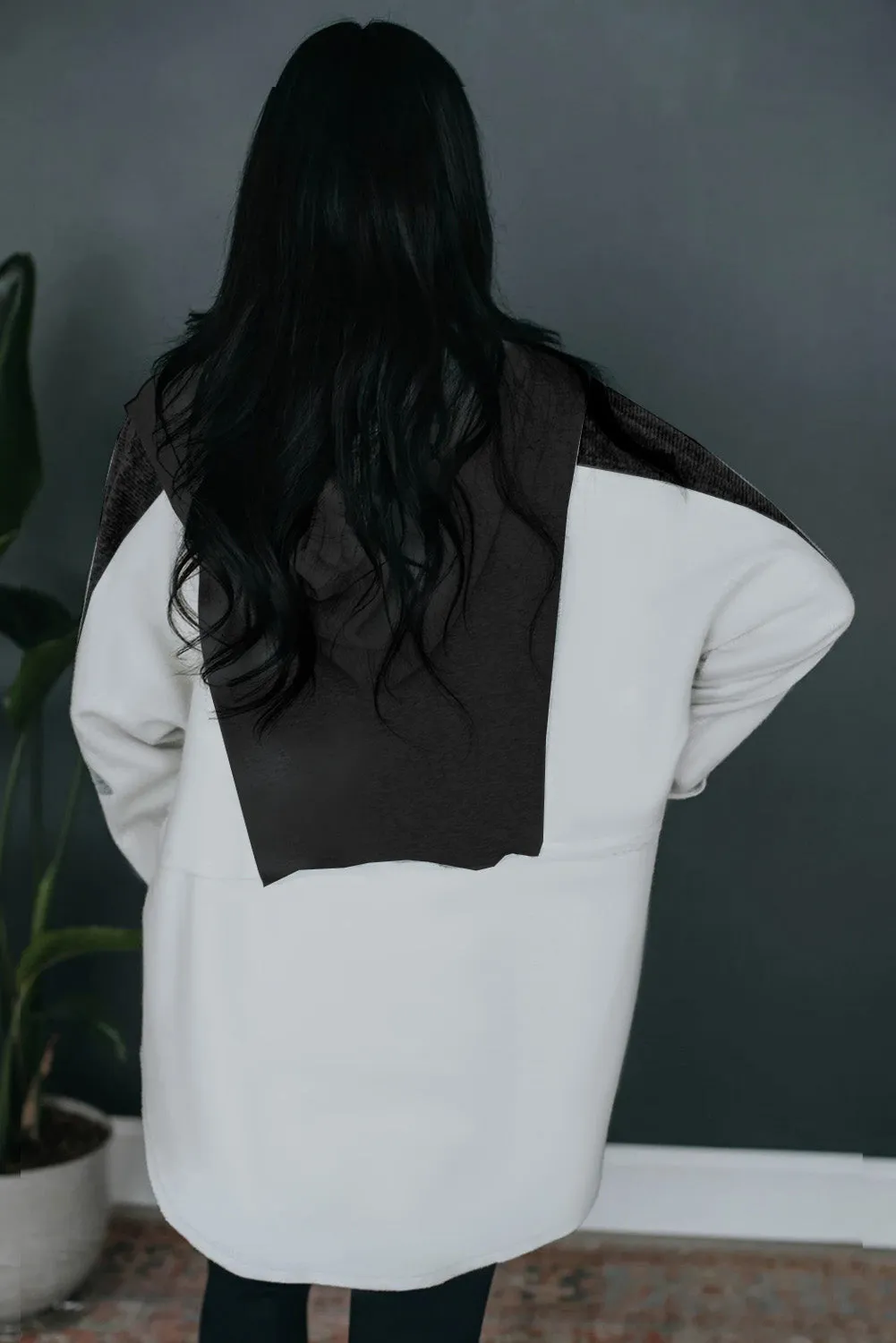 Black Color Block Exposed Seam Buttoned Neckline Hoodie