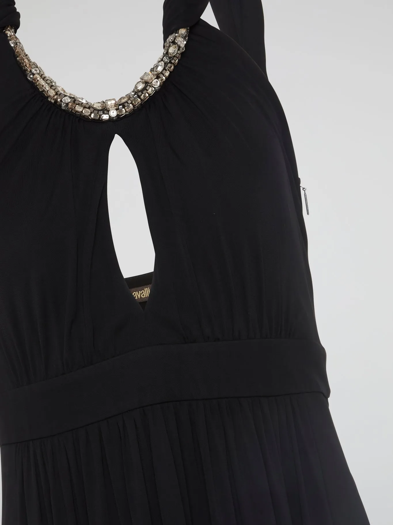 Black Crystal Embellished Halter Neck Maxi Dress