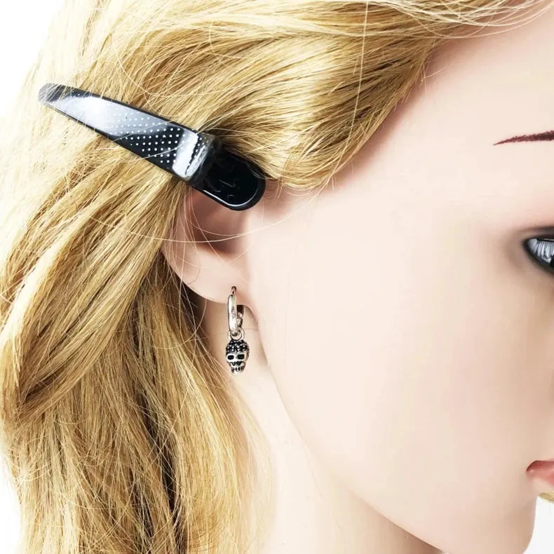 Black Diamond Pave Skull Hoop Earrings
