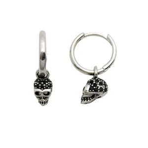 Black Diamond Pave Skull Hoop Earrings