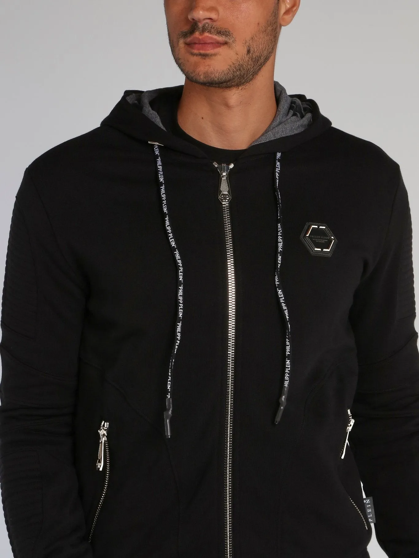 Black Quilt Sleeve Sweat Jacket