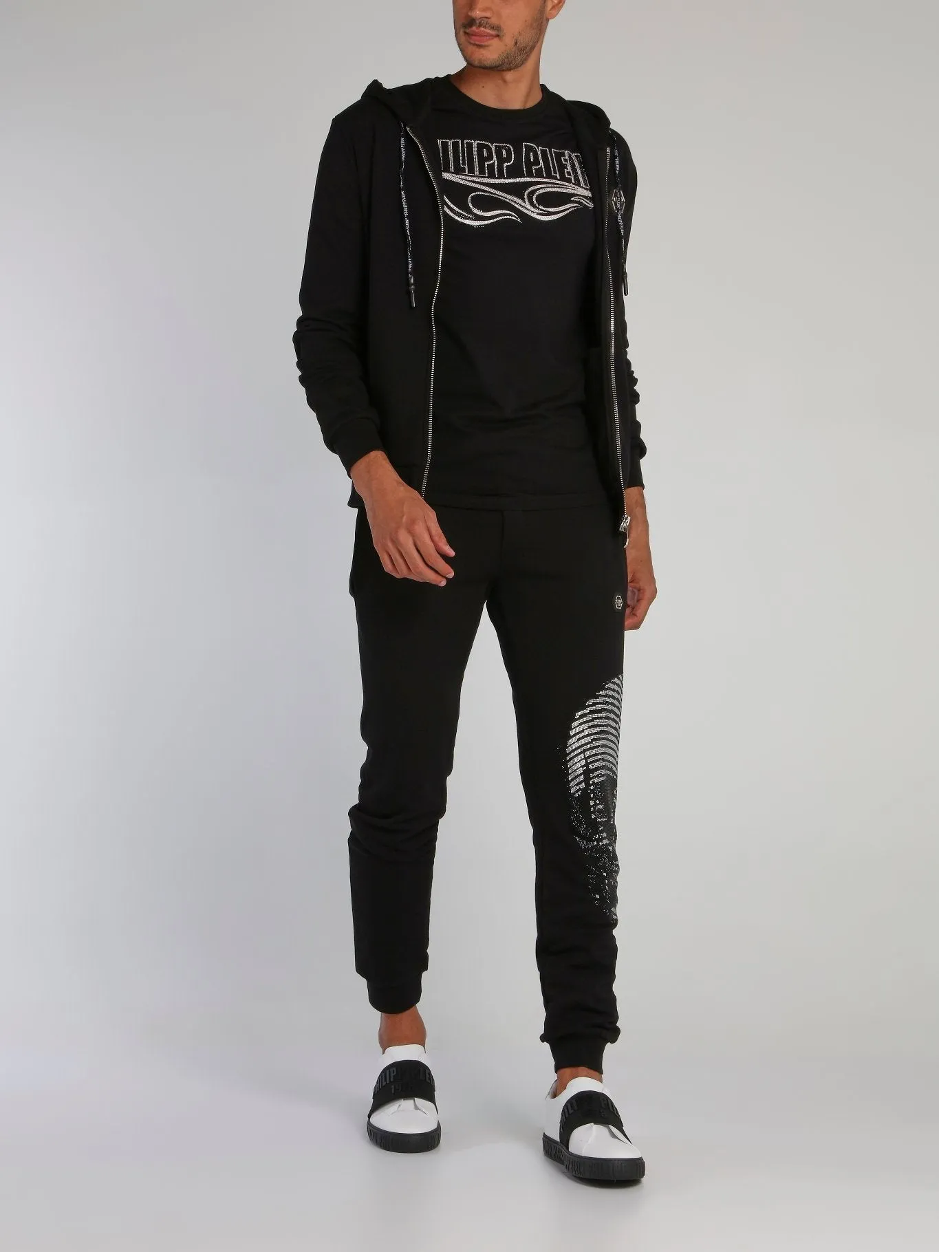 Black Rear Studded Skull Sweat Jacket