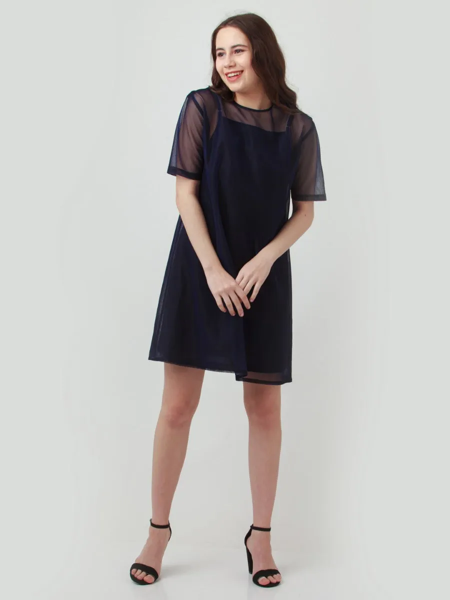 Black Solid Oversized Short Dress