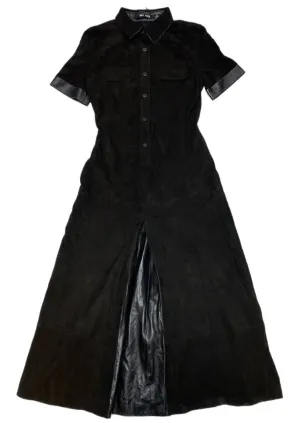 BLK DNM Women's Black Short Sleeves Long Leather Dress 38 Size S NWT