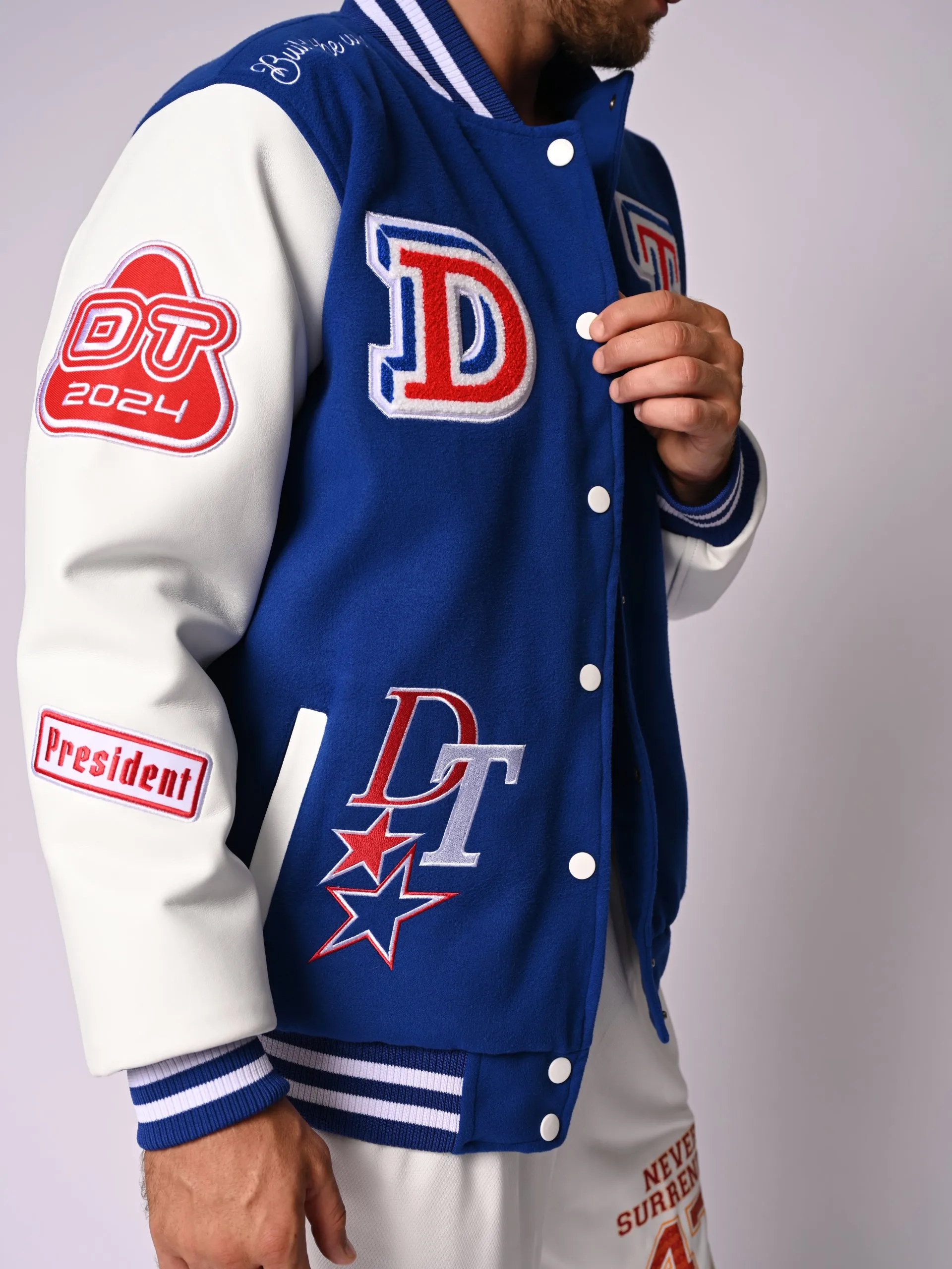Blue Varsity Jacket Never Surrender Wear
