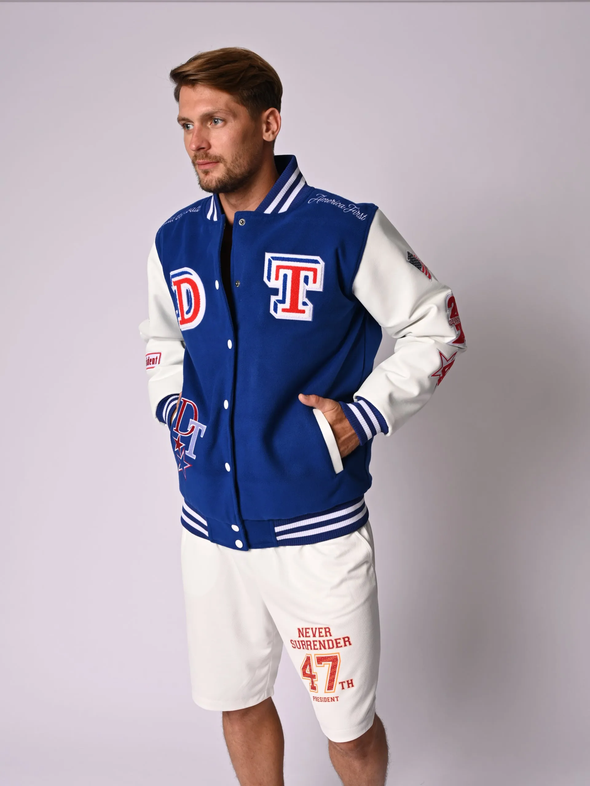 Blue Varsity Jacket Never Surrender Wear