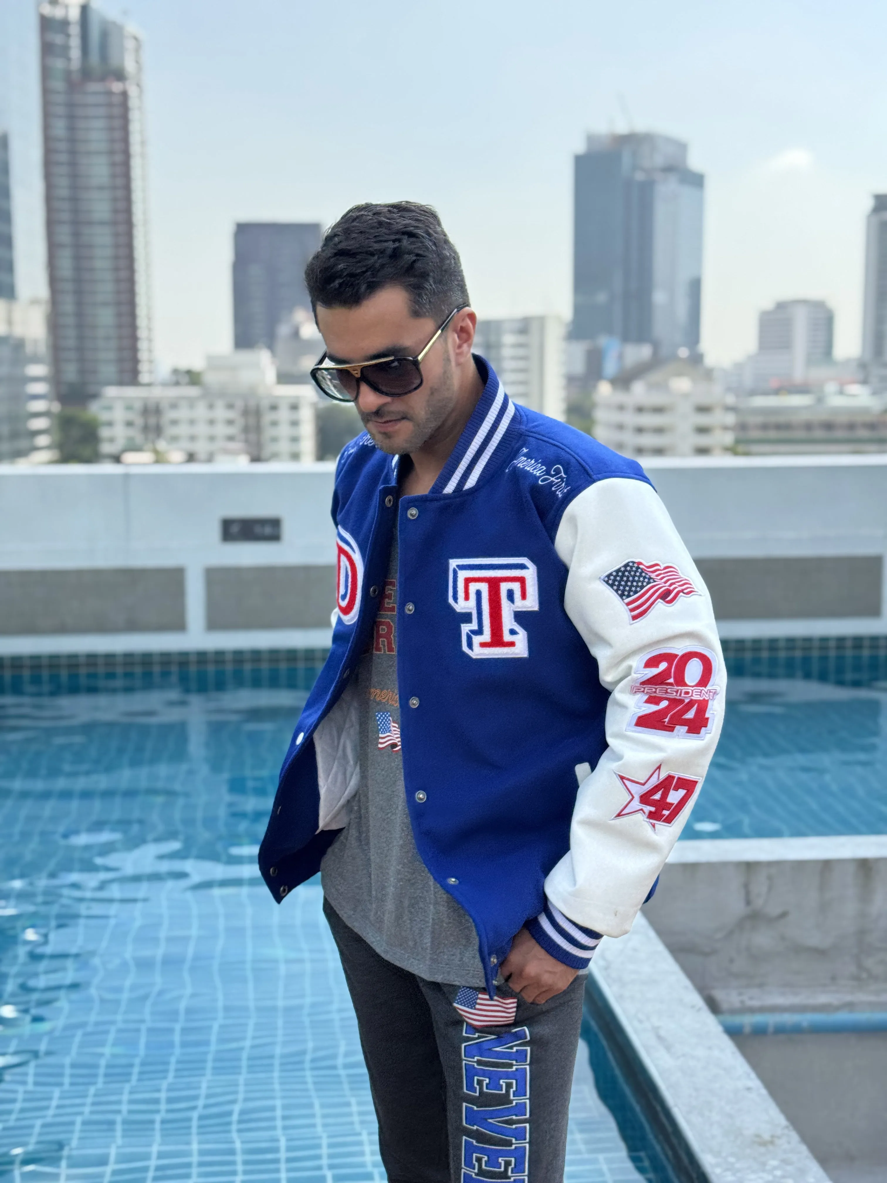 Blue Varsity Jacket Never Surrender Wear