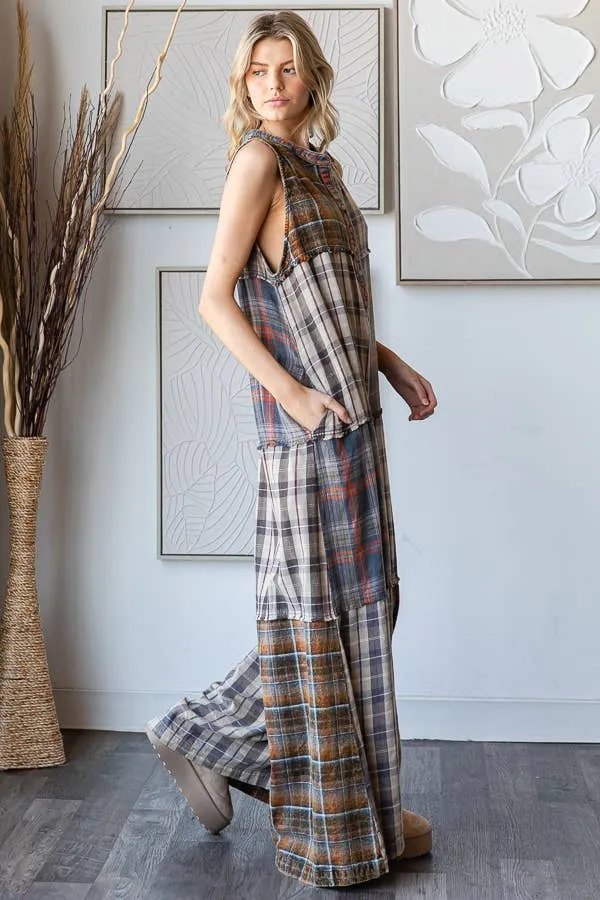 Blue Washed Plaid Oli&Hali Jumpsuit
