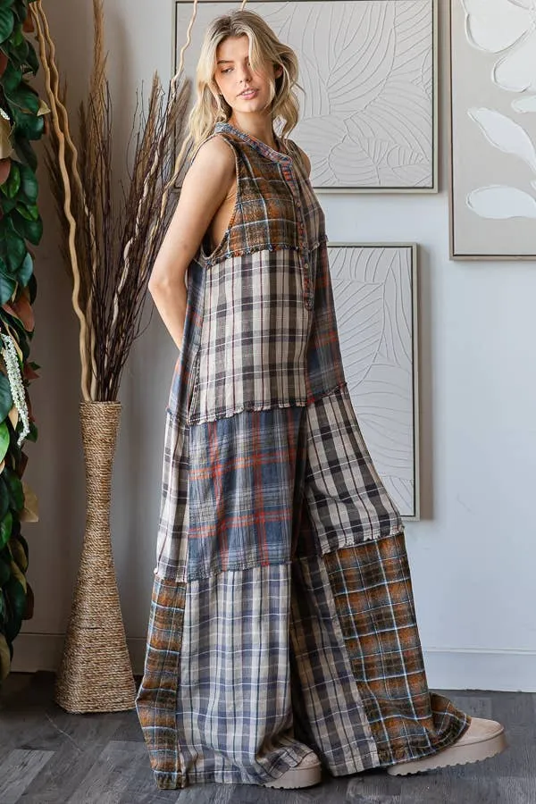 Blue Washed Plaid Oli&Hali Jumpsuit