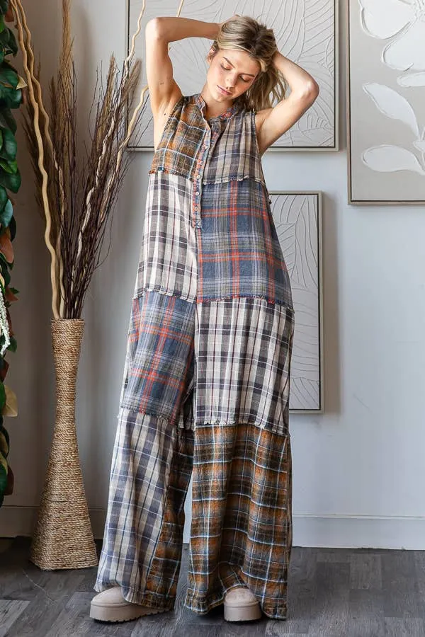 Blue Washed Plaid Oli&Hali Jumpsuit