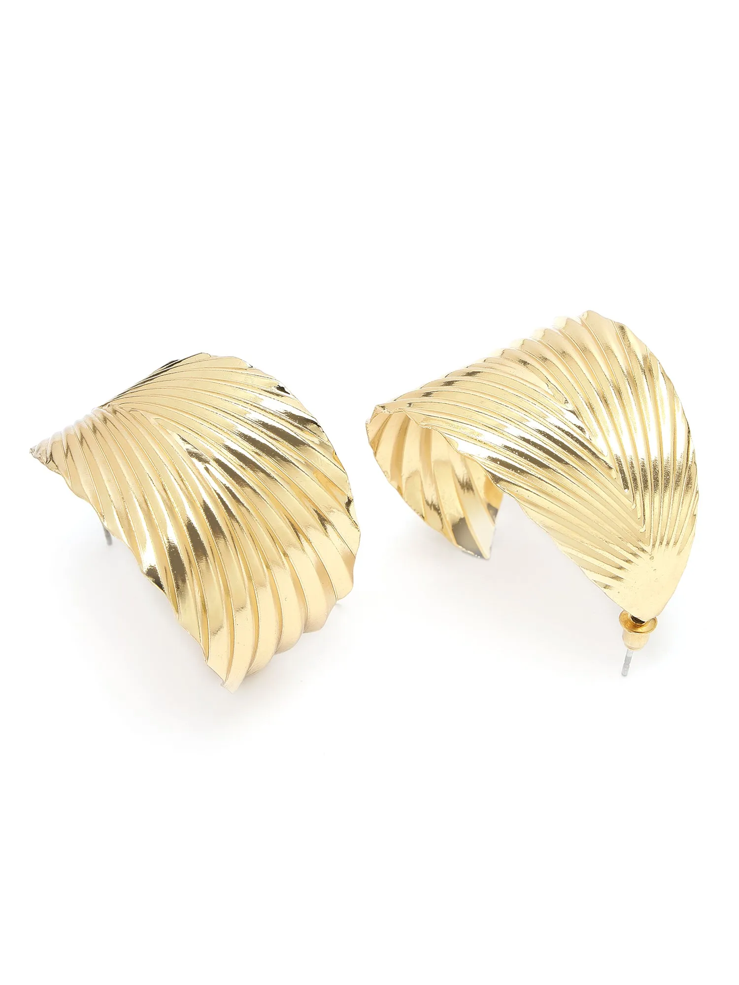 Bohey by KARATCART Gold Plated Graduating Leaf Design Half Hoop Earrings